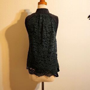 Anthropologie Moth Gray Knit Lace Back Sleeveless Sweater Size m